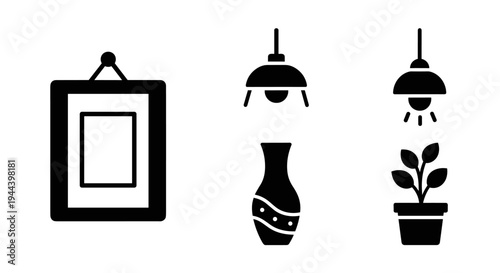 Black silhouettes of home decor items.