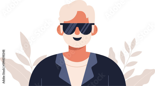 A smiling, fair-haired man with sunglasses and a beard wears a jacket and shirt