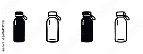 Thermos Bottle Icon Set, Insulated Hot and Cold Drink Containers in Hand Drawn Style