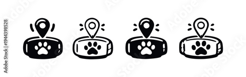 Pet GPS tracker icons set. Smart location device for dogs and cats.