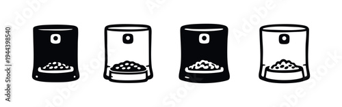 Automatic pet feeder icons set. Smart food dispenser for cats and dogs.