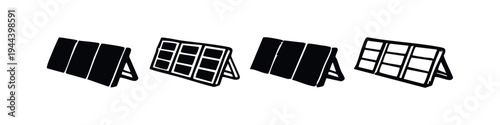 Portable Solar Panel Array Icon Set. Foldable Photovoltaic Charger Vector for Sustainable Outdoor Power Solutions.