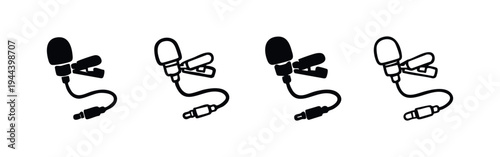 Lavalier Microphone with Clip and Audio Jack Icons Collection