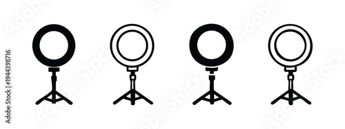 Ring Light on Tripod Stand Icons Set for Photography and Videography