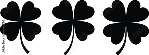 Set of Minimalist black four leaf clover lucky clover silhouette vector icon