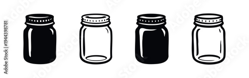 Small Glass Bottle with Screw Cap Icons Set