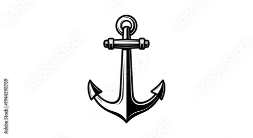 A classic black and white illustration of a ship's anchor, featuring traditional design with subtle shading and highlights, symbolizing stability and maritime heritage.
