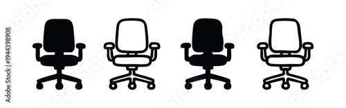 Hand drawn office chair icon set. Sketch style ergonomic desk seating symbols for workspace.