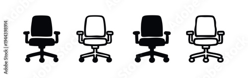 Hand drawn office chair icon set. Sketch style ergonomic desk seating symbols for workspace.