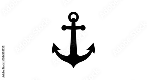 Simple black silhouette of a classic anchor design on a clean white background, representing maritime themes and stability.