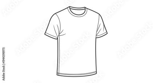 Simple white short-sleeved t-shirt outline drawing on a plain background.