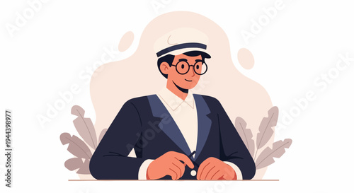 A man in a dark suit, white shirt, and cap with glasses smiles