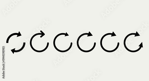 Six black circular arrows on a light grey background, representing refresh, reload, or rotation concepts.