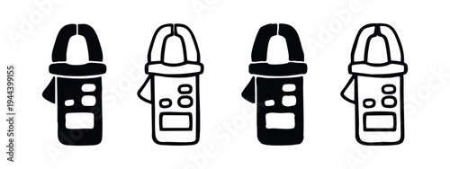 Clamp Meter Electrical Tester Vector Icon Set in Solid and Outline Styles