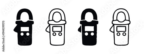Rounded Clamp Meter Electrical Tester Vector Icon Set in Solid and Outline Styles