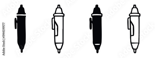 Retractable Ballpoint Pen Vector Icon Set in Solid and Outline Styles