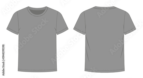Front and back view of a plain grey short-sleeve crew-neck t-shirt template.