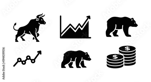 Bull and bear market stock symbols.