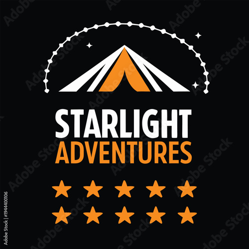 Starlight Adventures Outdoor Camping Brand Logo Design with Illuminated Night Sky and Tent Icon