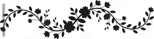 Decorative garland silhouette with flowers and leaves vector floral