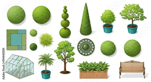 Garden Plant and Tree Top View Collection for Architectural Landscape Design Projects
