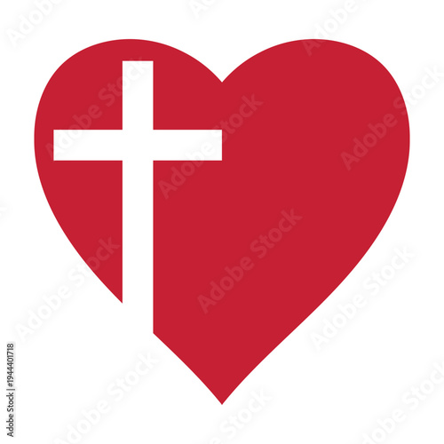 Red heart with Christian cross symbolizing faith, love, devotion