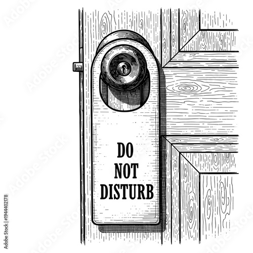 Do Not Disturb Sign Hanging on a Wooden Door Handle Vintage Sketch