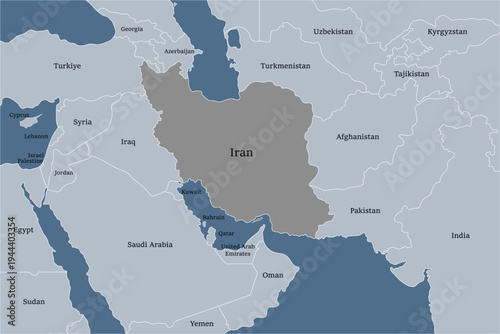Iran map neighboring countries middle east region illustration geography background vector flat lay design