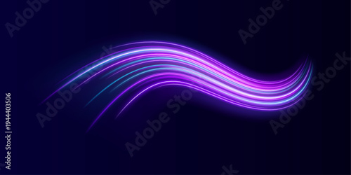 Pink and blue streaks twist across a dark background. Motion blur adds speed and energy flow. Great for cyberpunk, AI, and futuristic designs.