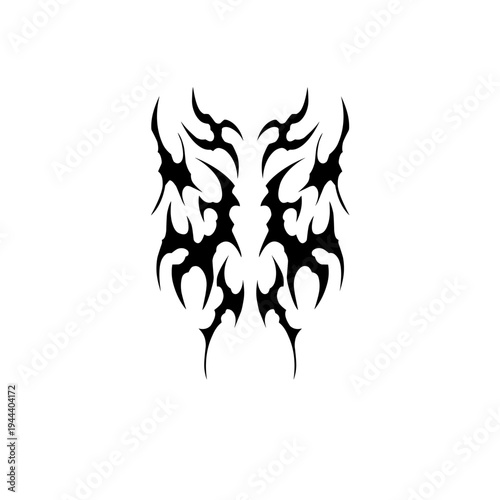 Tribal butterfly design with sharp gothic spikes and symmetrical abstract wings, bold black tattoo style perfect for edgy, dark, and modern graphic themes.