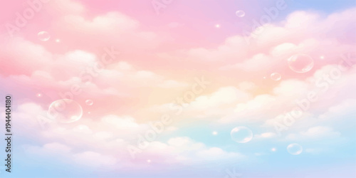 Sky of Dreams: Soft pastel clouds drift serenely across a gradient canvas, the delicate colors blending together in a dreamy symphony, inviting feelings of peace and serenity.