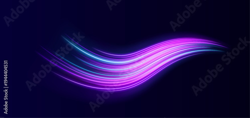 Vibrant blue and purple lines swirl in abstract motion. Light streaks suggest speed, flow, and futuristic energy. Great for cyberpunk and digital backgrounds.