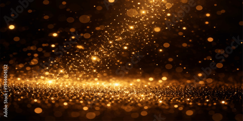 Golden Glittering Spectacle: Capturing the enchanting dance of shimmering golden particles against a backdrop of deep darkness, creating an atmosphere of luxury and elegance. 
