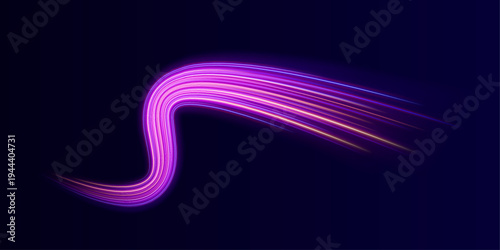 Purple neon streaks twist in spirals across a dark canvas. Motion blur emphasizes speed and kinetic energy. Perfect for tech and futuristic visuals.
