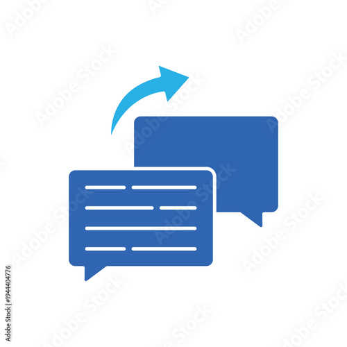 icon a review response with message speech bubbles and an outgoing arrow, isolated against a clean background.