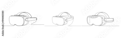 Minimalist continuous line art of virtual reality VR headset goggles for gaming and metaverse experience set of technology glasses in one line drawing style