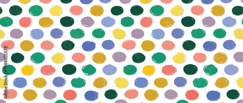Colorful seamless polka dot pattern. Brush drawn rough multi colored circles. Funky abstract simple background with dots. Hand drawn y2k naive confetti wrapping paper. Kids irregular polka dot pattern