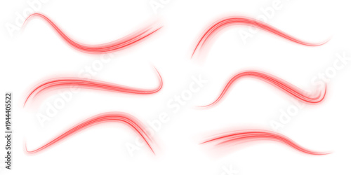 Glowing neon ribbons curve in abstract wave patterns. Motion lines suggest high-speed energy flow. Perfect for tech or sci-fi backgrounds. PNG