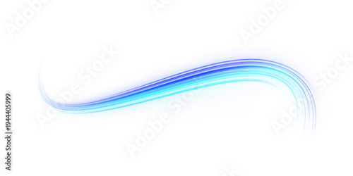 Blue and cyan neon streaks spiral dynamically across the frame. Motion blur emphasizes speed and energy flow. Perfect for futuristic city visuals. PNG