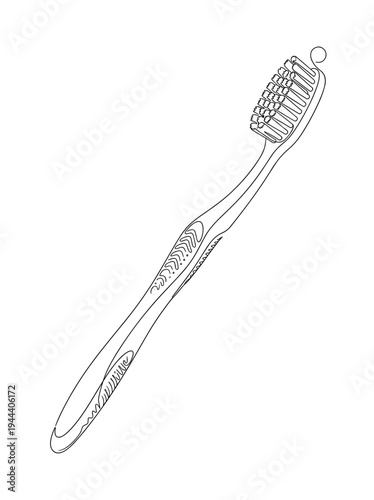 Professional plastic toothbrush for daily dental care and oral hygiene in continuous one line drawing style isolated on white background for medical and health