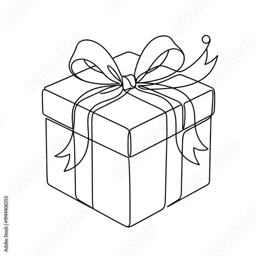 Wrapped gift box with ribbon bow continuous one line drawing for celebration birthday holiday christmas and anniversary surprise present concept
