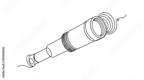 One line drawing of a vintage hand held telescope or monocular spyglass, continuous line art representing exploration, discovery, and vision for business concept