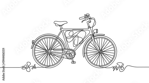 Minimalist continuous one line drawing of a classic city bicycle for eco friendly transport and healthy lifestyle, detailed vector illustration design.