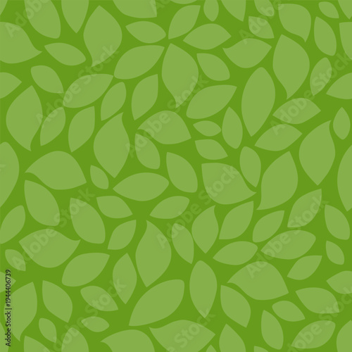Abstract seamless pattern with leaf shapes. Green leaves on grass color background. Botanical vector illustration. Nature floral ornament, plant pattern. Textile design, wallpaper, gift wrapping paper