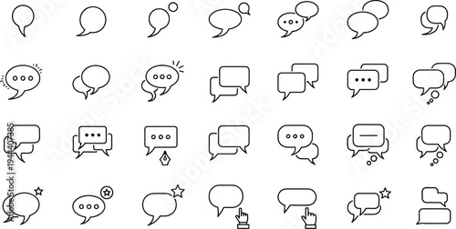 Chat message speech bubble line icons set, communication conversation outline vector collection for messaging apps social media interface design