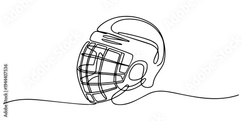 Continuous one line drawing of hockey helmet. Sport, hockey, protection concept. Editable stroke vector, illustration of a hockey helmet, isolated on white, ideal for sports design, minimalism, or art