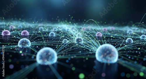 Futuristic network connections with glowing nodes and lines on dark background