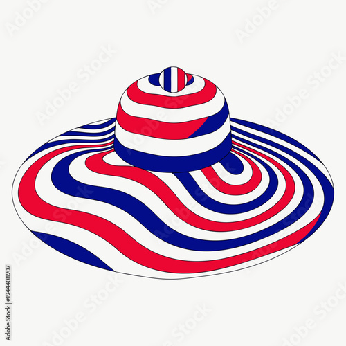 Red white and blue striped hat with wide brim