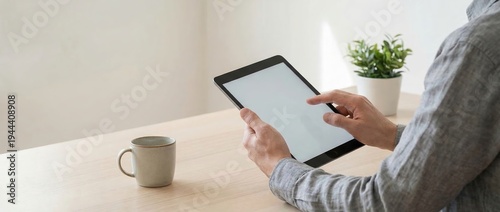 Engaging digital interaction home office technology use minimalist environment close-up view modern lifestyle trends