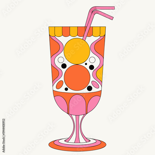 Pink and orange abstract drink with straw in a tall glass